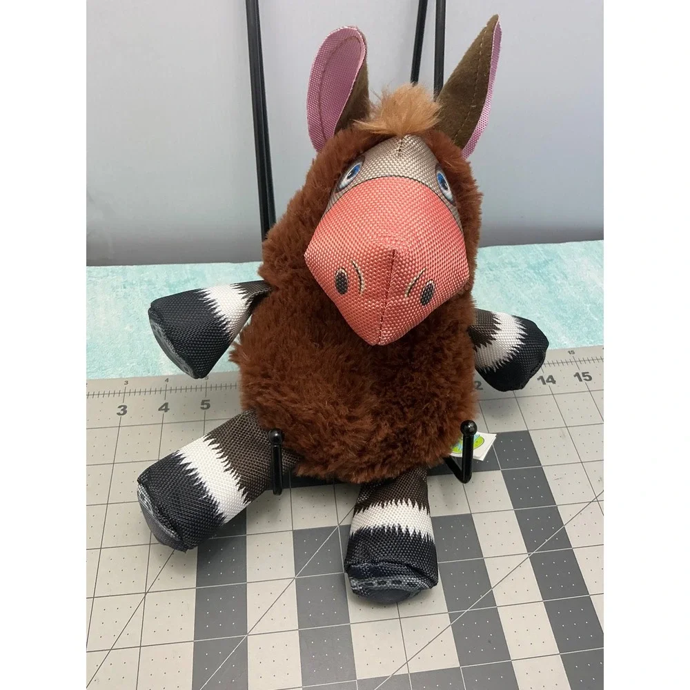 Happy Tails Plush Donkey Dog Toy Brown Mixed Material Durable Mesh Limbs 10in